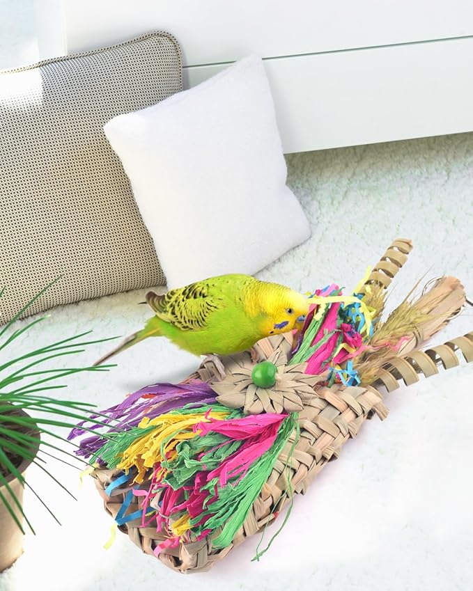 Bissap Bird Chew Toys, Parrot Foraging Shredder Natural Palm Frond Woven Bag - Image 5