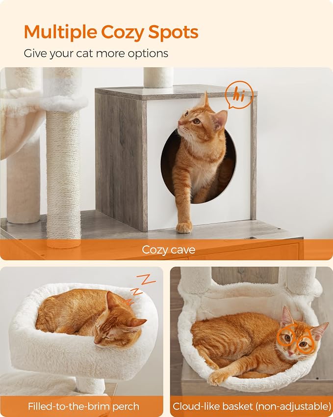 Feandrea Cat Tree with Litter Box Enclosure, 59-Inch Modern Cat Tower, 2-in-1 - Image 8