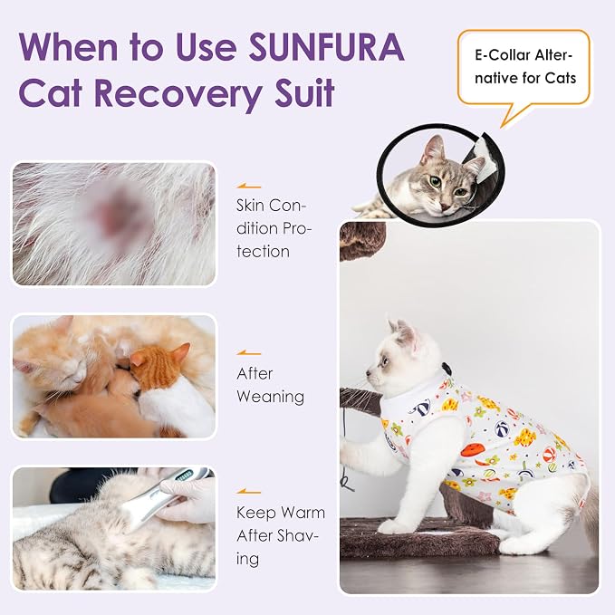 SUNFURA Cat Recovery Suit, Kitten Surgical Full Bodysuit - Image 5