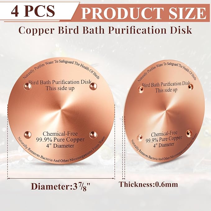 4 Pcs Bird Bath Copper Disk, 0.6mm Thick Reinforced 99.99% Pure Copper Birdbath - Image 2