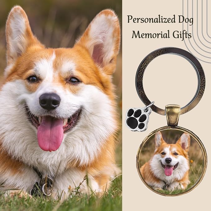 Custom Pet Photo Keychain Personalized Photo Pawprint Dog Tag Keychain Engraved - Image 3
