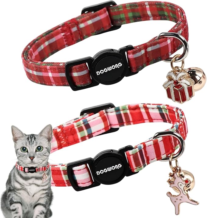 2 Pack Christmas Plaid Cat Collars Breakaway by DOGWONG