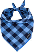 Boy Dog Bandana XLarge-Blue Black Dog Scarf Buffalo Plaid Printing Adjustable by Gofshy