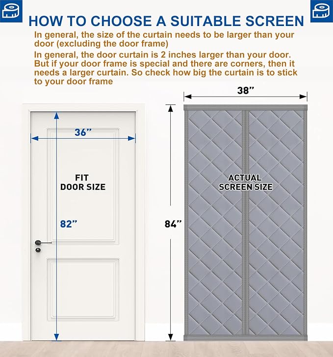 Magnetic Thermal Insulated Door Curtain Cover Block fit 36x82inch Door - Image 2