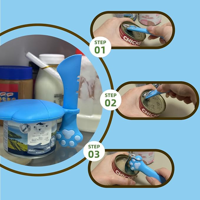 Cat Food Can Spoon & 3 Pcs Can Lids | Cute Paw Shape Covers & Opener - Image 3
