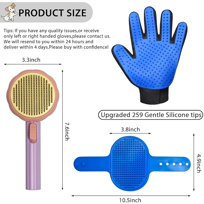 GJEASE Cat Grooming Glove Brush, Self-Cleaning Slicker Pet Brush - Image 2
