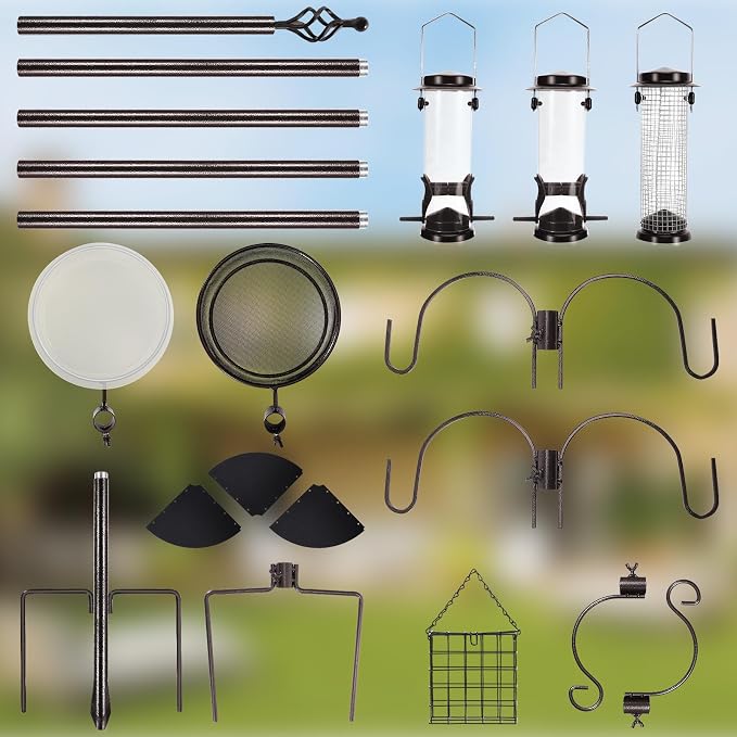 6-Hook Bird Feeding Station Kit Wild Bird Feeder Stand Pole, Mesh Tray and - Image 5