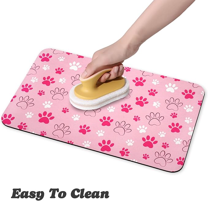 Dog Food Mat, Absorbent Water Bowl Mats Cat Pet Feeding Placemats Pink 17 * 30 - Image 4