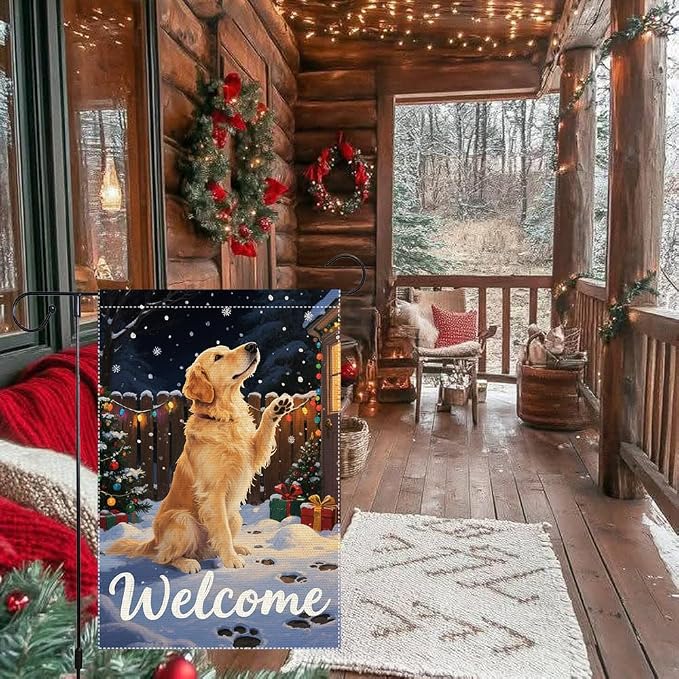 Golden Retriever Welcome Garden Flag 12x18 Inch Double Sided Christmas Winter - Image 5
