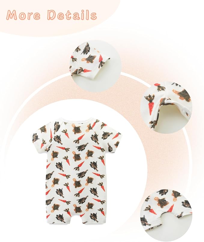 Unisex Summer Trendy 2-Pack Rompers Short Sleeve Zipped Bodysuit Infant Cotton - Image 6