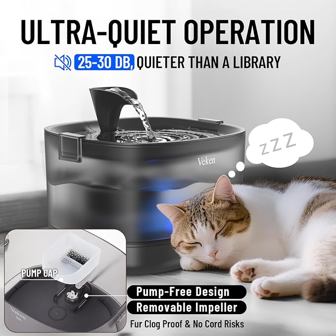 Veken Cat Water Fountain with Detachable Tank & Secure Clips, 6 Filters & - Image 3