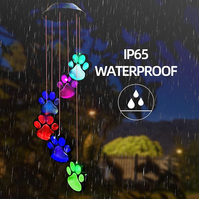 Paw Print Solar Wind Chimes for Outside, Dogs Cat Pet Pawprint Remembrance Wind - Image 6