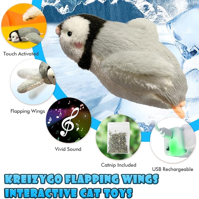 Cat Toys, Flapping Wings Penguin, No Flying, Chirping Bird Interactive Catnip - Image 2
