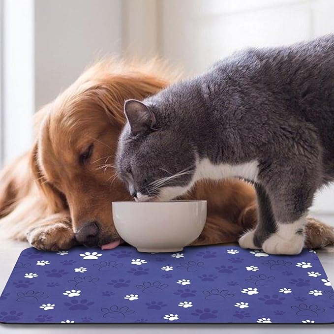 Dog Food Mat, Absorbent Water Bowl Mats Cat Pet Feeding Placemats Dark Blue 17 - Image 7