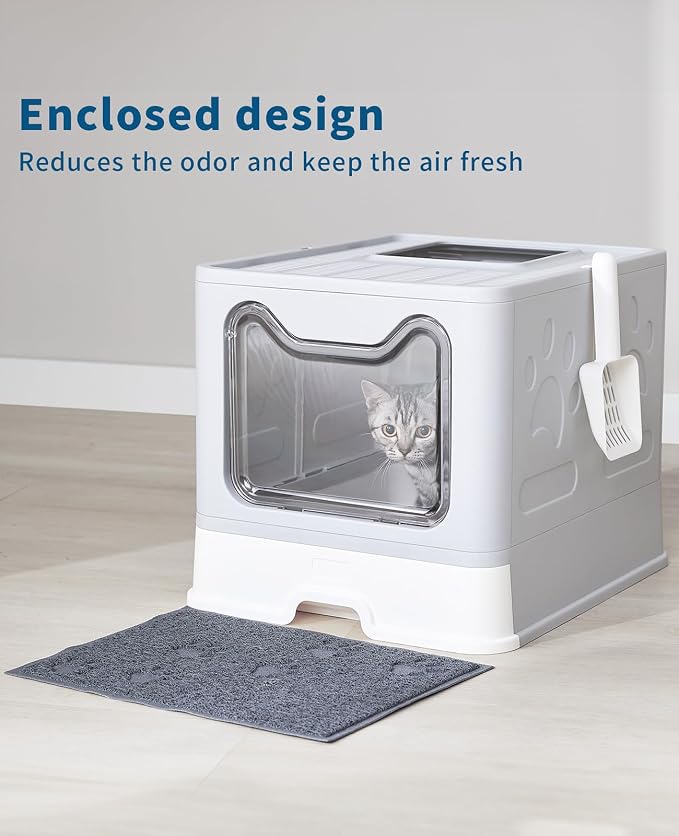 Cat Litter Box with Litter Mat and Scoop, Large Covered Litter Box with Lid - Image 7