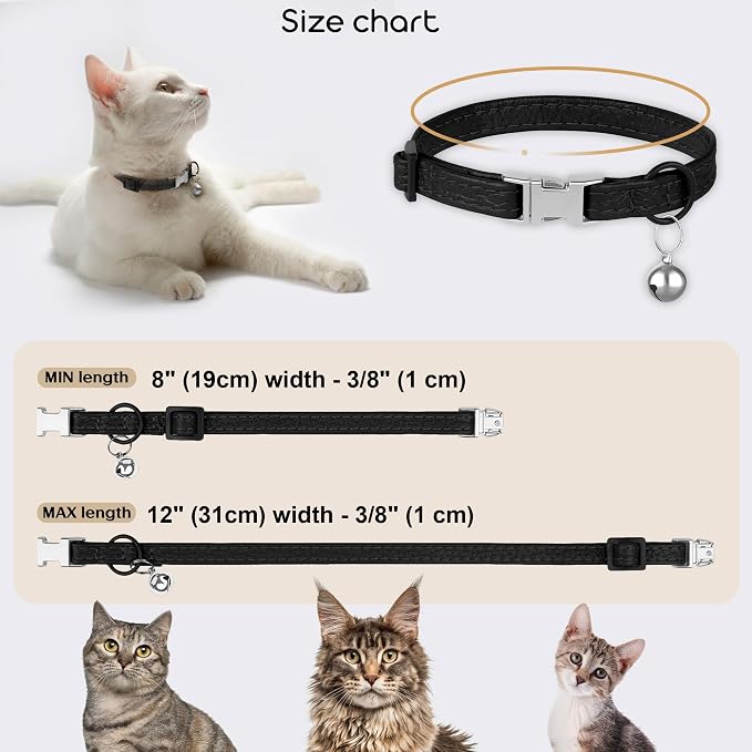 Leather Cat Collar with Buckle and Removable Bell - Image 3