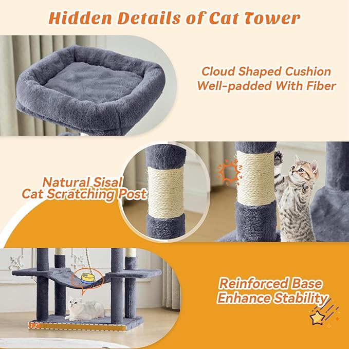 Sweetcrispy 66 inch Cat Tree Tower, Large Multi Level Cat Climbing Tower - Image 5