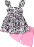 Toddler Baby Girls Summer Clothes Outfits Ruffled Sleeve Dinosaur Shirt Leopard by Popshion
