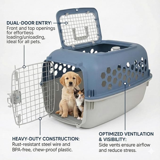 Portable Double Door Plastic Pet Carrier - Image 2