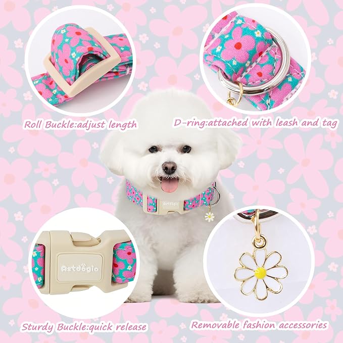 Cotton Floral Dog Collar, Adjustable Puppy Dog Collars - Image 4
