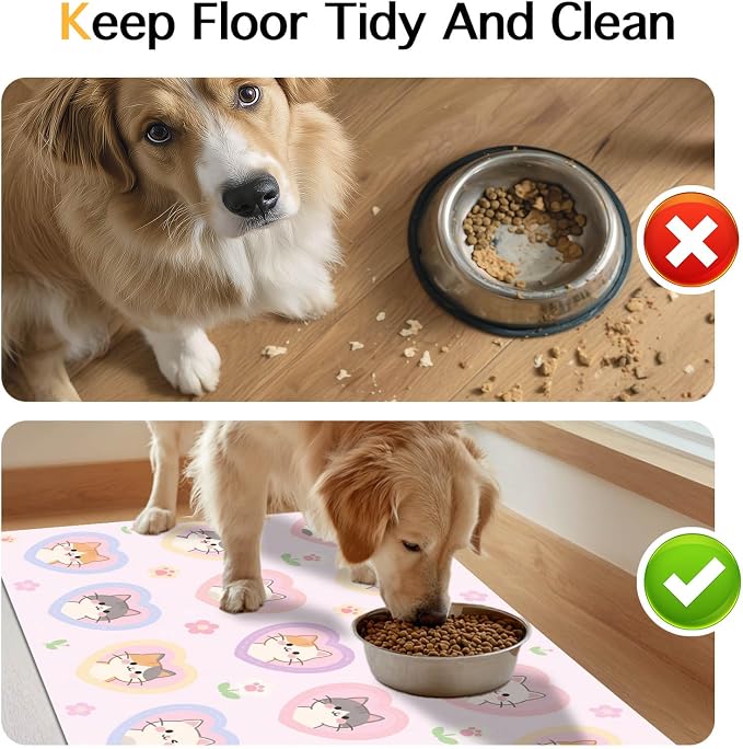 Cat Feedings Mats 20x12 inch Pink Heart Kitten Print Pet Bowl Placemat Non Slip - Image 8