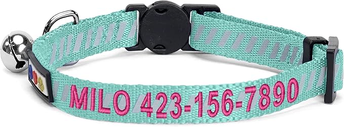 Pawtitas Personalized Teal Reflective Cat Collar – Adjustable Custom Collar - Image 2