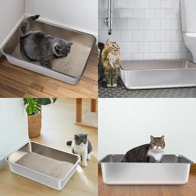 Stainless Steel Litter Box 2 Pack, 19.7"x13.7"x6" Large Metal Litter Box - Image 7