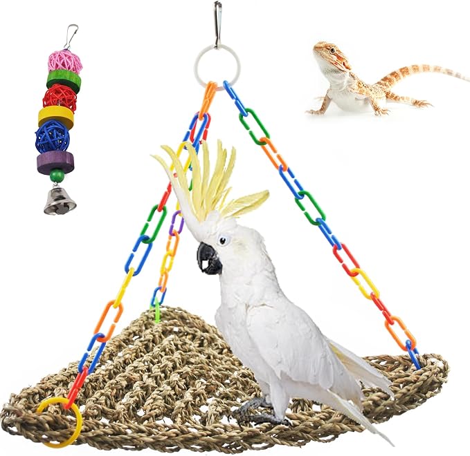 Large Seagrass Mat for Birds, Triangle Cockatiel Seagrass Hammock Natural Woven by MUYG