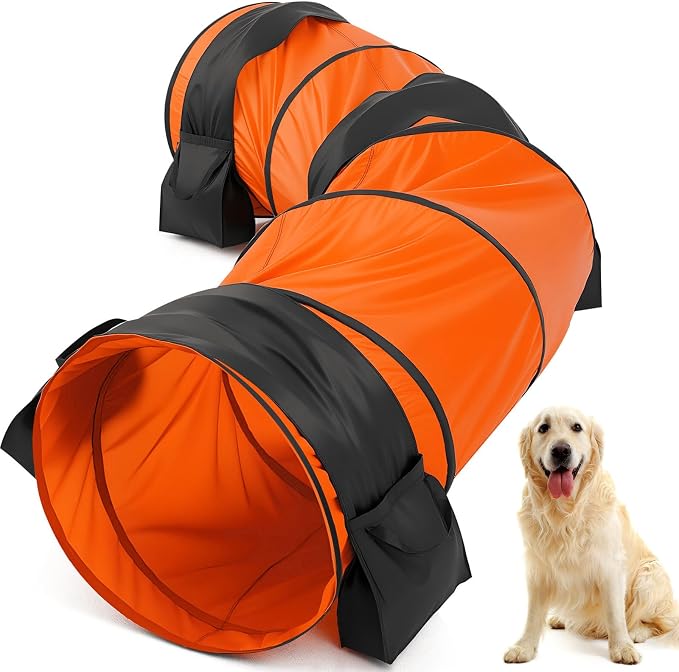 28 in 10 Foot Orange Extra Large Dog Agility Tunnel by Briwooody