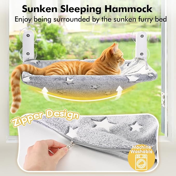 2PC Cat Window Perch, Glow in The Dark Cordless Foldable Pet Hammock Bed - Image 2