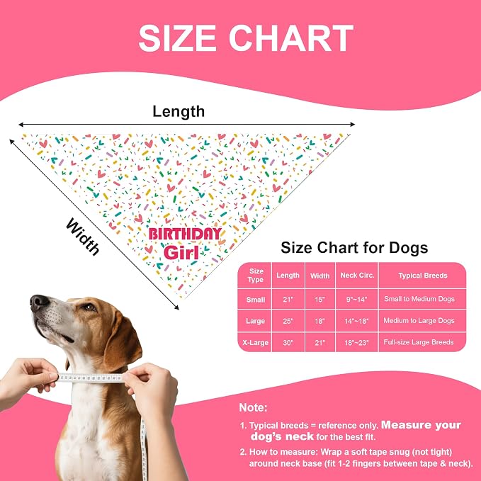Dog Birthday Bandana Girl for Medium Large Dogs, Reversible 2 Patterns in 1 - Image 4
