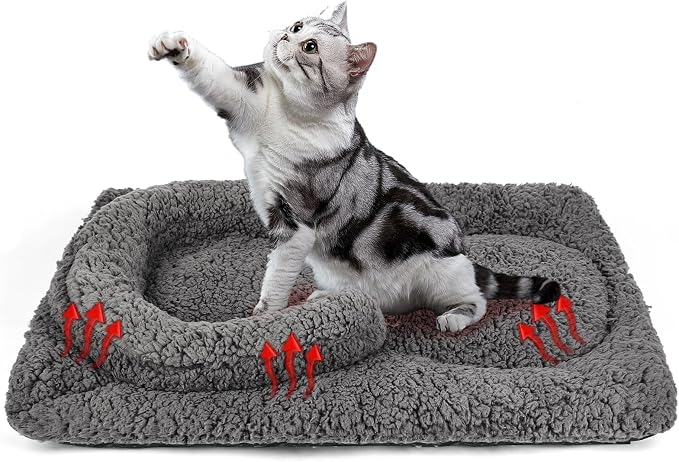 Self Warming Cat Bed Mat with U-Shaped Pillow -24"x18" Soft Thickened Thermal by TailTastic