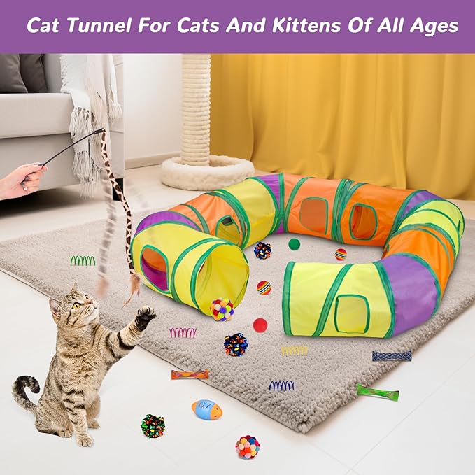 Retro Shaw 25Pcs Cat Toys with Kitten Tunnels, Interactive Kitty Toys - Image 6