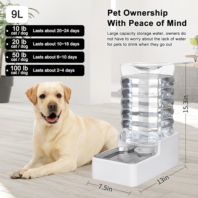 Automatic Dog Water Dispenser: White 9L Stainless Steel Gravity Feeder - Image 3