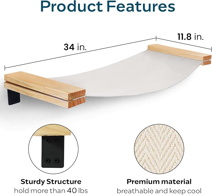 Cat Wall Hammock | Cat Shelves for Wall | Bridge, Shelf and Perches | Modern - Image 2