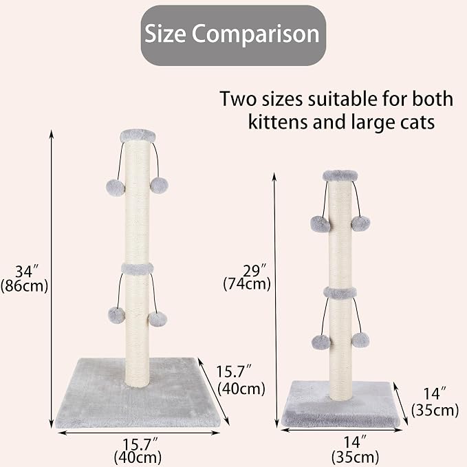 Dimaka 29'' Cat Scratching Post, Natural Sisal Rope Scratcher Post, Kitten Claw - Image 3