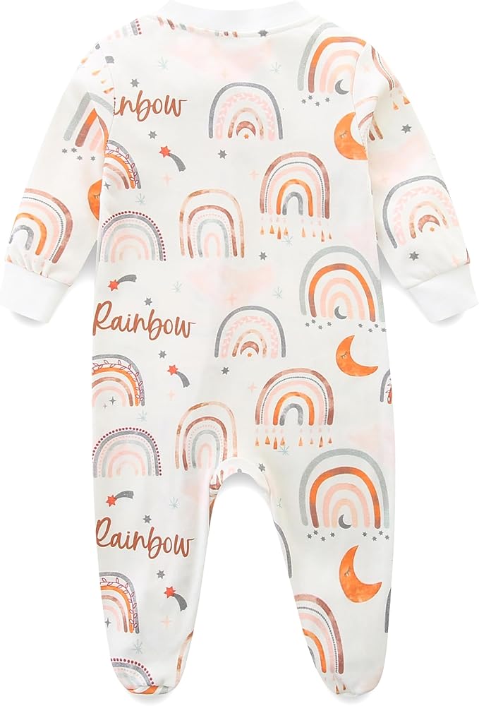 Neutral Baby Clothes Boy Girl Footed Cotton Long Sleeve Double Zipper Onesie - Image 2
