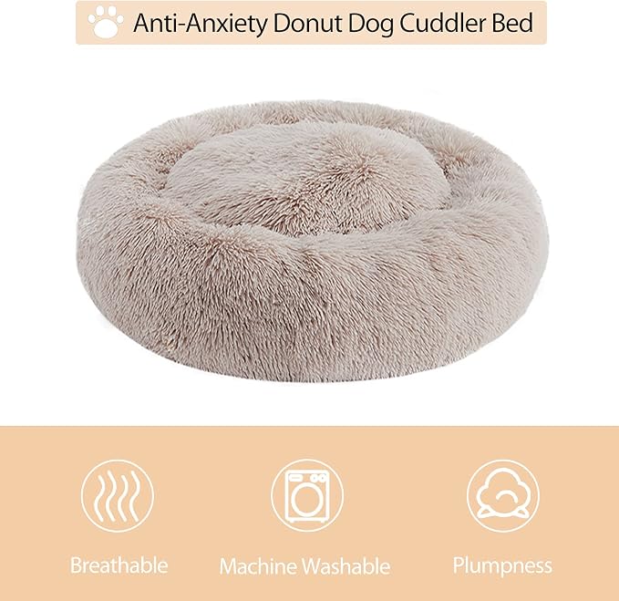 WNPETHOME Calming Dog Bed Cat Bed Donut, Faux Fur Pet Bed Self-Warming Donut - Image 3