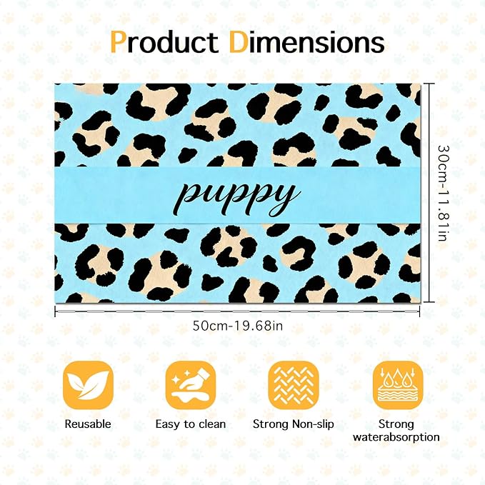 Puppy Feeding Mat 20x12 inch Blue Leopard Print Dog Bowl Placemat Non Slip Mat - Image 6