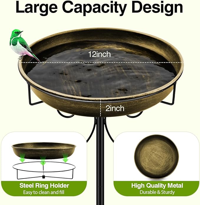 Daoeny 35In Metal Bird Bath for Outside, Vintage Bird Bath Bowl, Detachable - Image 2