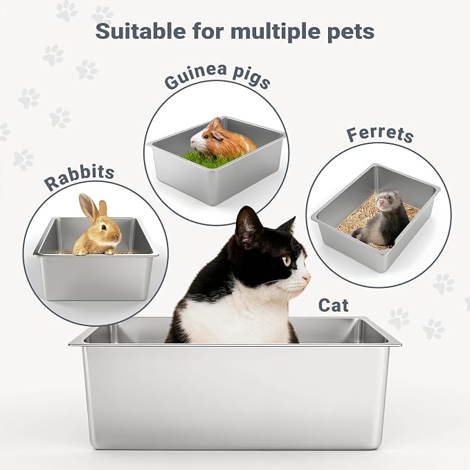 Kirecoo Stainless Steel Cat Litter Box, Small Metal High Sided Cat Pan Box - Image 6