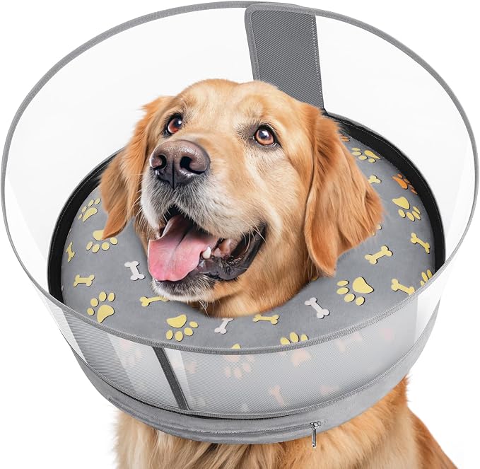 Inflatable Dog Cone with Anti-Licking Clear Shield, Protective Dog Donut Collar by Didopet