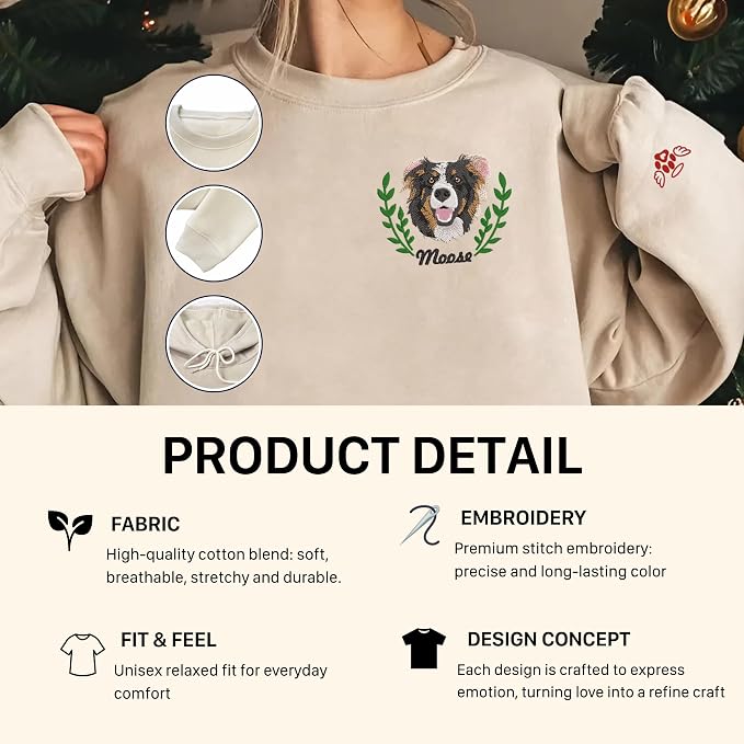 VIOLAVA Custom Cat Embroidered Christmas Sweatshirt – Personalized Pet Name - Image 4