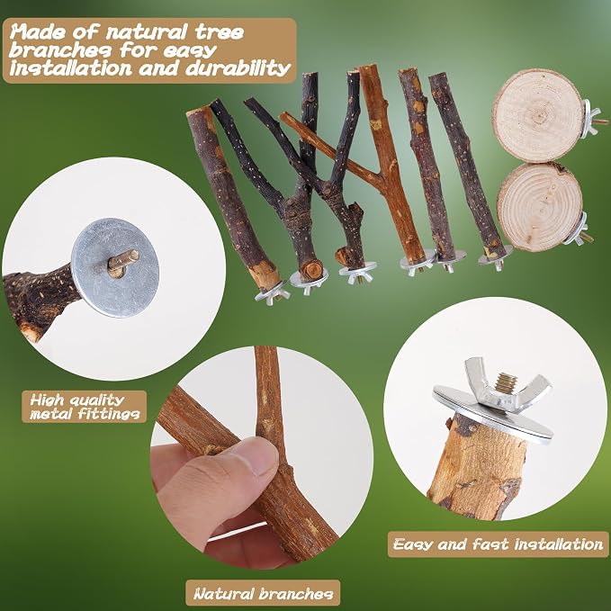 Libiline 8 Pieces Bird Perch Natural Wooden Parrot Perch Stand Fork Toys - Image 5