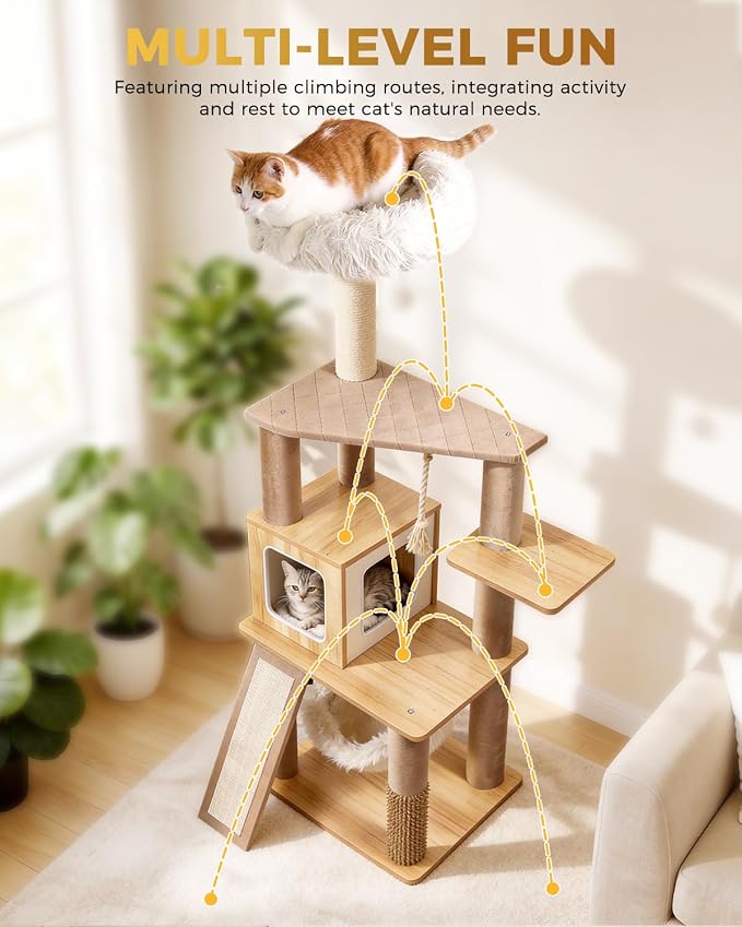 61" Modern Cat Tree Tower for Indoor Cats, Luxury Climbing Tower - Image 5