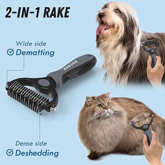 Pet Grooming Brush and Metal Comb Combo, Cat Brush Dog Brush - Image 2