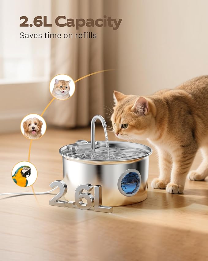 Stainless Steel Cat Water Fountain: Cat Fountain - 88oz/2.6L Pet Water Fountain - Image 2
