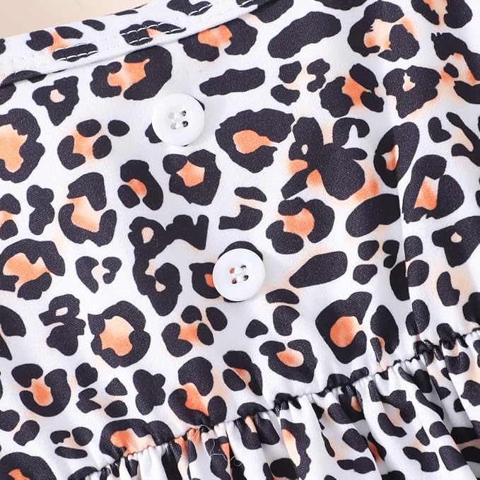 Toddler Baby Girls Summer Clothes Outfits Ruffled Sleeve Dinosaur Shirt Leopard - Image 4