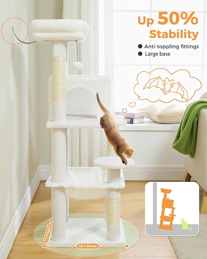 White Cat Tree for Indoor Cats, 45.7" Multi-Level Cat Tower - Image 3