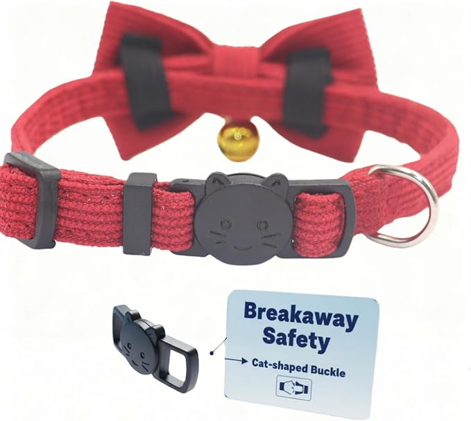 THAIN Cat Collar with Bow Tie and Bell, Breakaway Adjustable Cute Soft Corduroy - Image 3